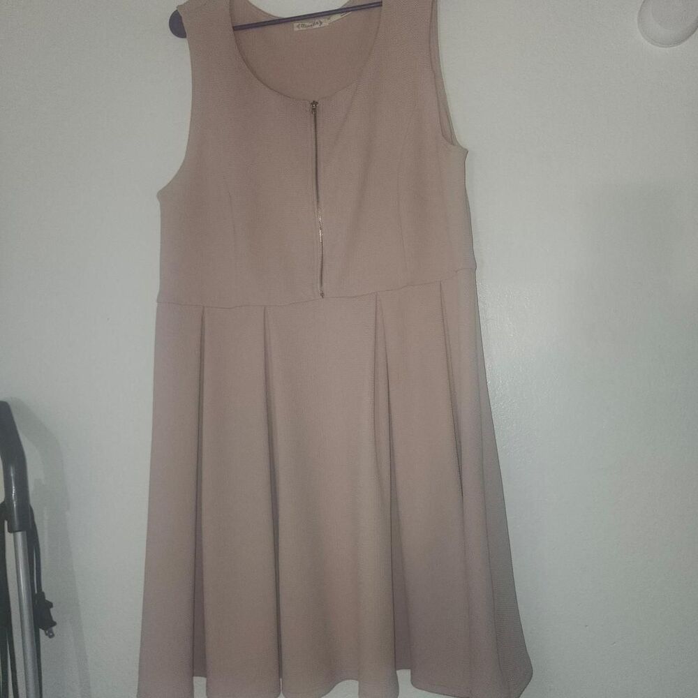 Minette Pink Textured Knit Fit n Flare Zippered Front Pleated Dress 3X